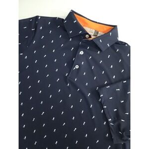 Kjus Men's Short Sleeve Golfer AOP UPF-50 Polo Shirt Comfort Fit Navy XL